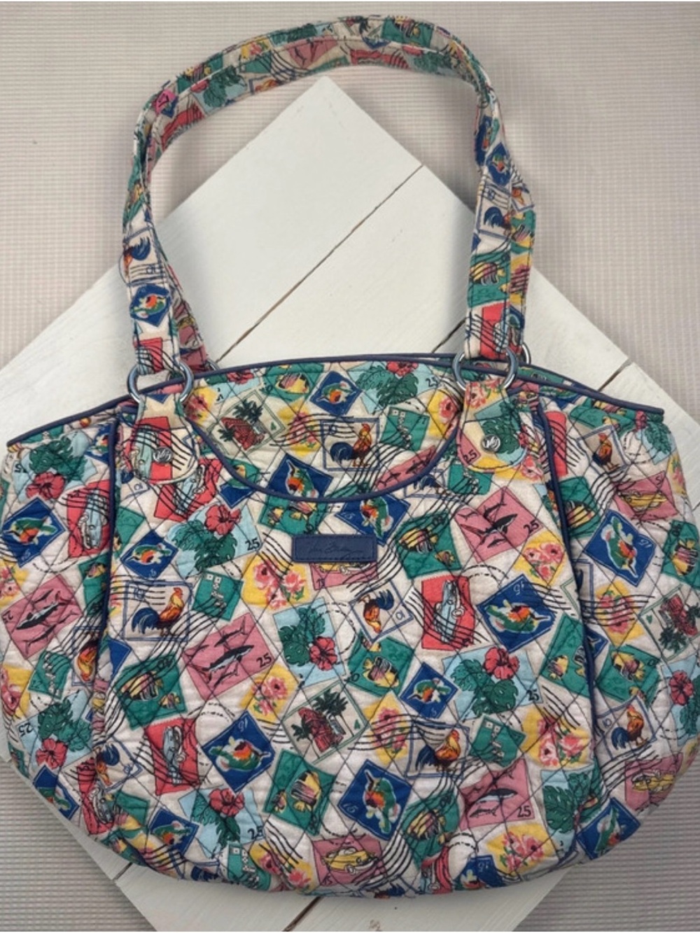 Vera Bradley Quilted Shoulder Bag in Multi Color Stamp Print